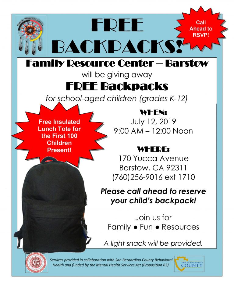 Free Backpack Event Barstow Inland Regional Center